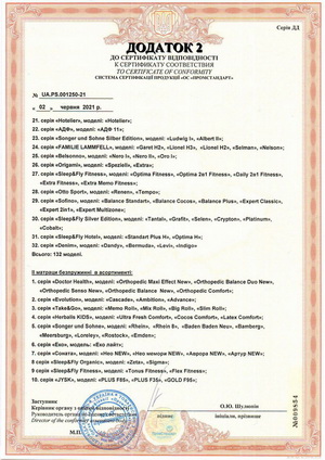 сертификат соответствия матрасов Sleep&Fly Organic, Ortomed, American Dream, Sleep&Fly Fitness